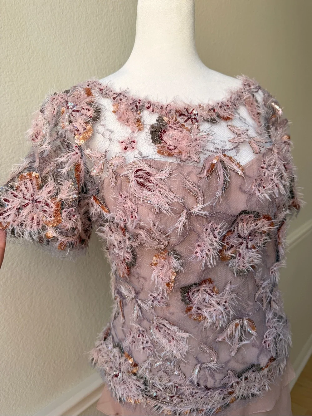 Vintage‎ Lourdes Chavez Silk Fairycore Beaded Top & Tiered Maxi Skirt Set